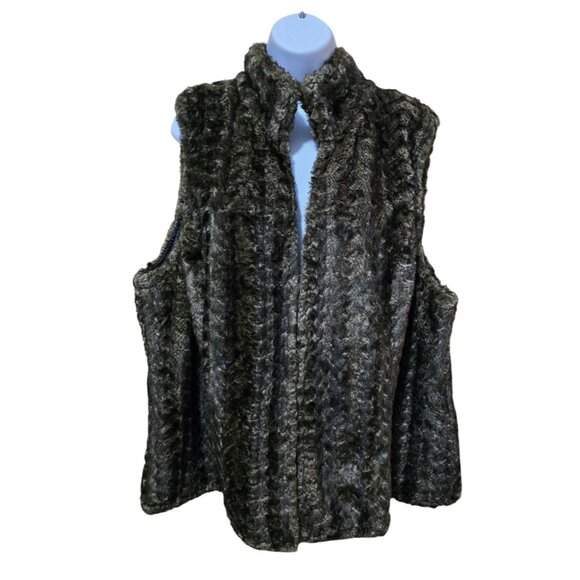 Dalia Collection Faux Fur Vest Black/Brown Striped mob wife cozy elegant warm - Picture 1 of 9